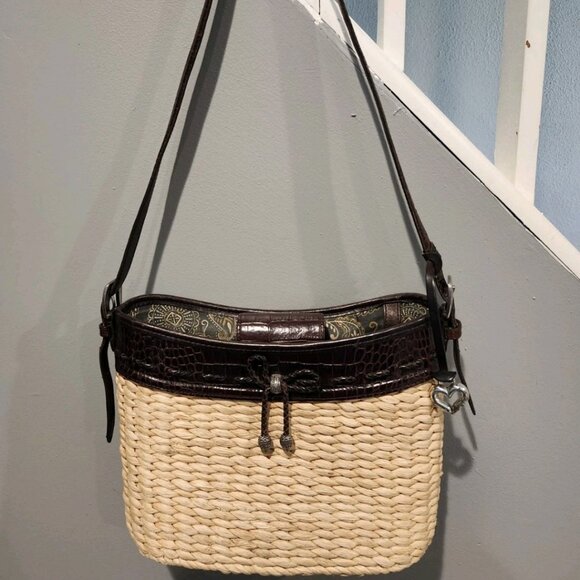 Brighton Straw Woven Braided/Crocodile Leather Shoulderbag - Picture 1 of 6